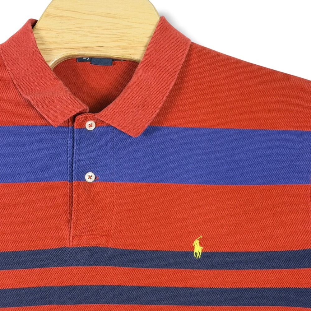 Vintage Polo Ralph Lauren Polo Shirt Mens XL Red Blue Striped Colorblock Pony